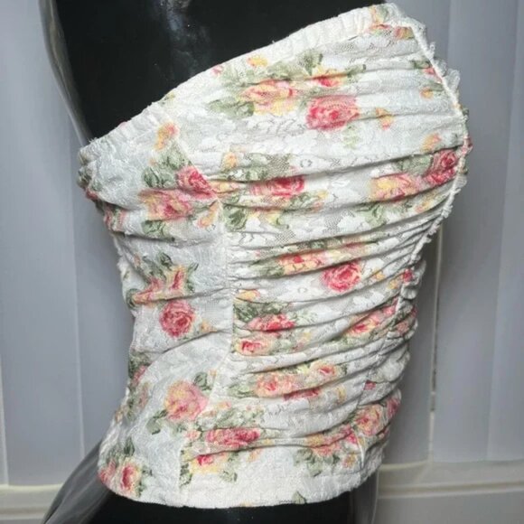 Forever 21 Floral Lace Tube Top White Size S - Picture 2 of 5